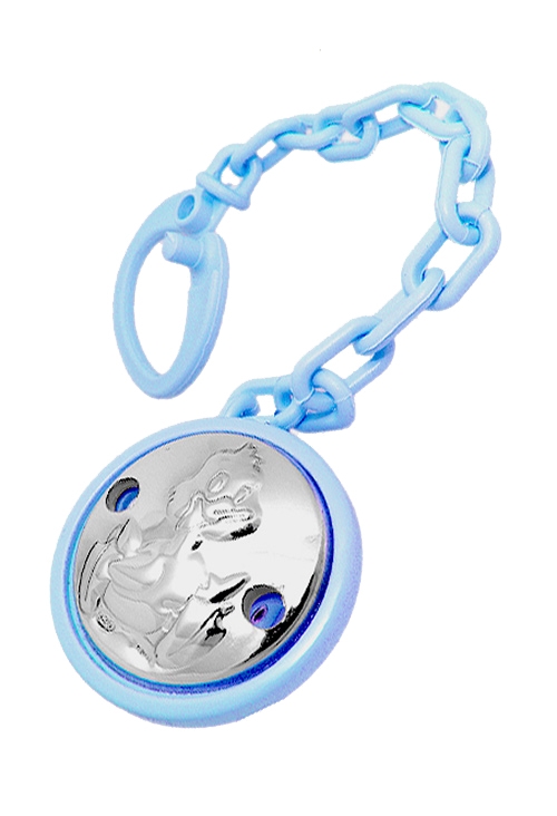 Pinzas para chupete en color azul, plata de ley con imagen patito regalos para bautizos a precios baratos 088_005120-C