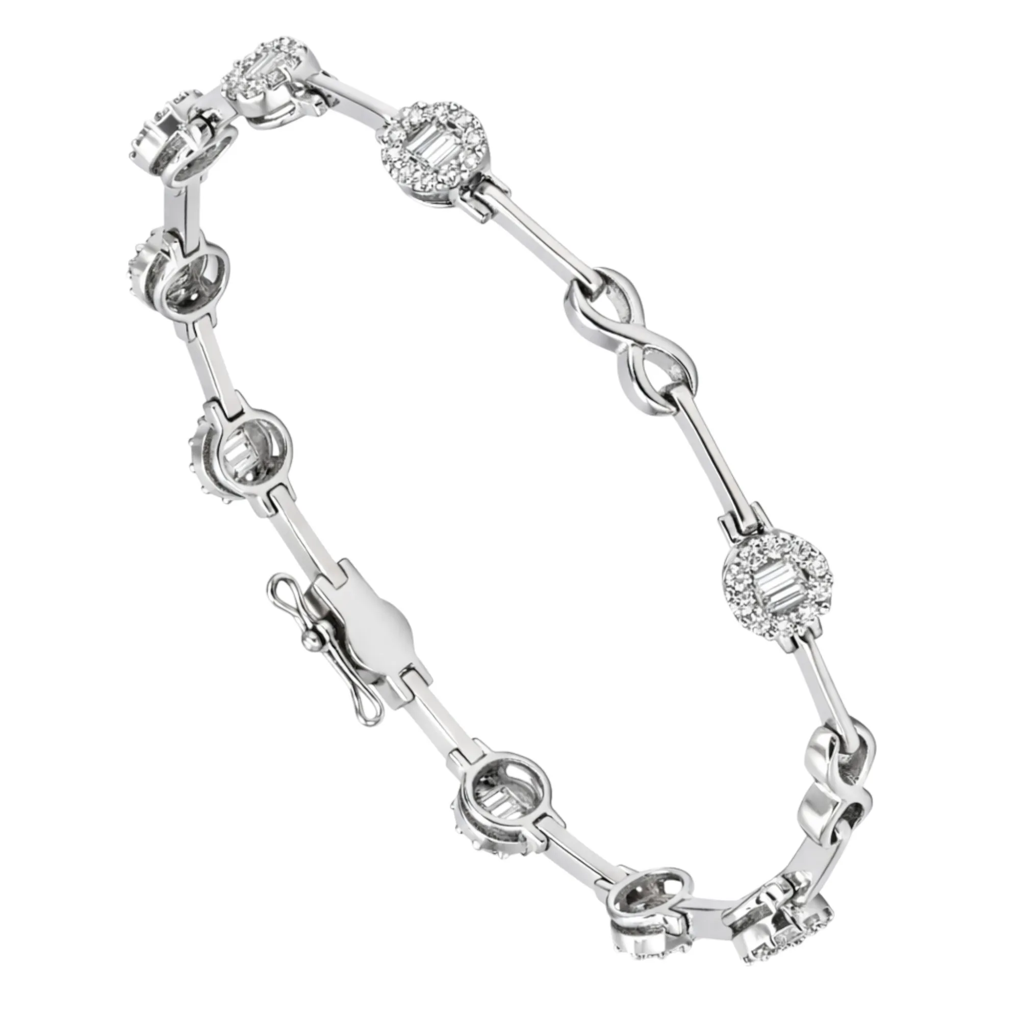 pulsera de oro blanco 18k con diamantes naturales talla baguette y talla brillante 210_020-886