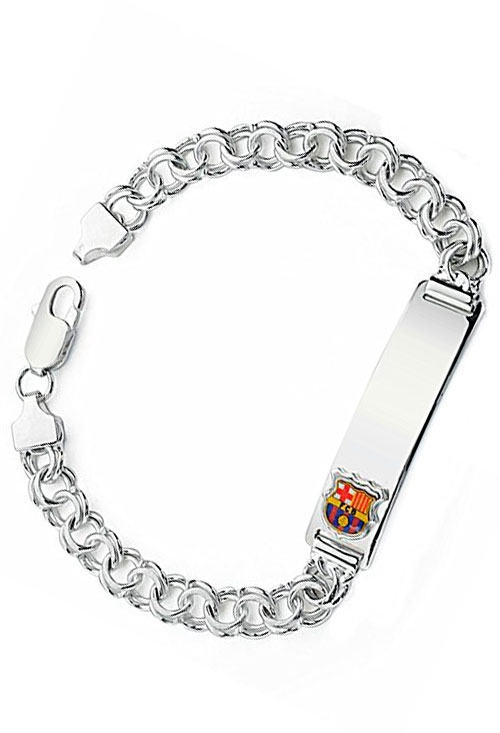 Pulsera plata, esclava escudo Fútbol club Barcelona, para hombre. 033_BC801 (Pulseras)