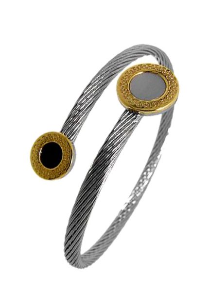 pulsera de acero y oro con terminales de nacar y onice precio barato joyeria online