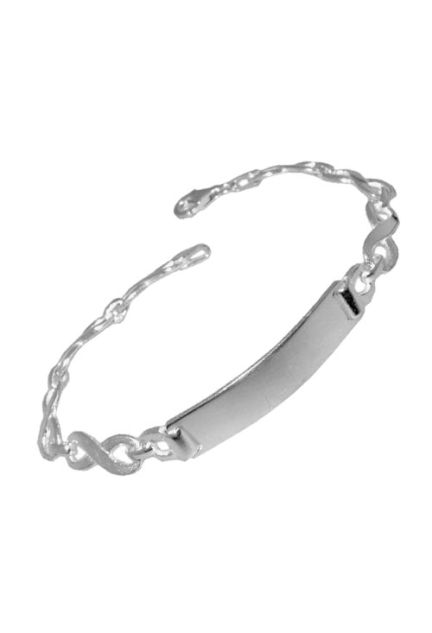 pulsera de plata con chapa para grabar y eslabones simbolos de infinito