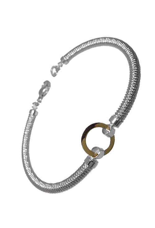 pulsera acero y oro aro rigido con motivo central de oro amarillo en forma de circulo 094_61465-pmc_1