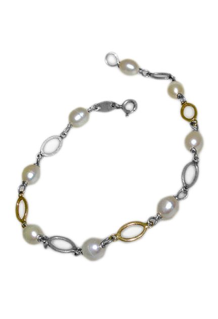 Pulsera Comunión plata y oro, con perlas cultivadas. 078_40701 a precios baratos
