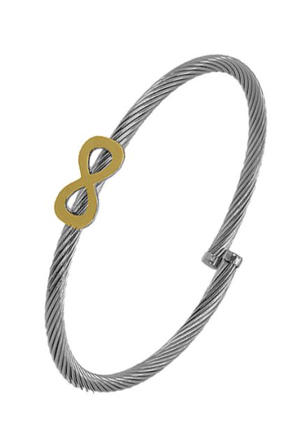 pulsera de acero y oro con el símbolo de infinito