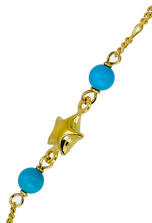 pulsera de oro amarillo 18 kilates con turquesas y entrepiezas en forma de estrella
