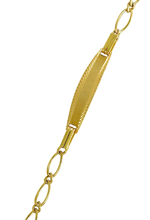 pulsera de oro amarillo 18 ktes con chapa para grabar indicada para niño o mujer de cualquier edad 087_0009-08_01