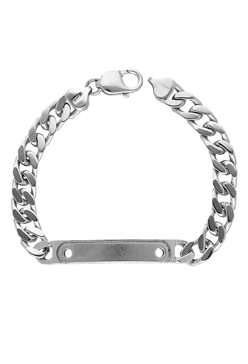 pulsera de plata para hombre tipo no me olvides con chapa para grabar vista cenital 200_L10148-3