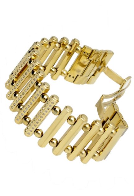 pulsera mujer chapada en oro amarillo con circonitas vista abierta
