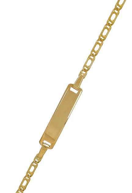 pulsera oro amarillo 18 kilates con chapa para grabar primera comunion estirada