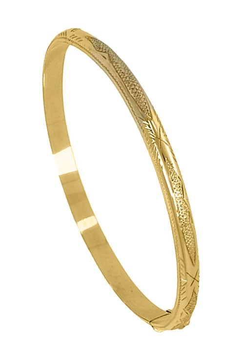 Pulsera oro amarillo 18 ktes rígida media caña grabada 073_4MMGR