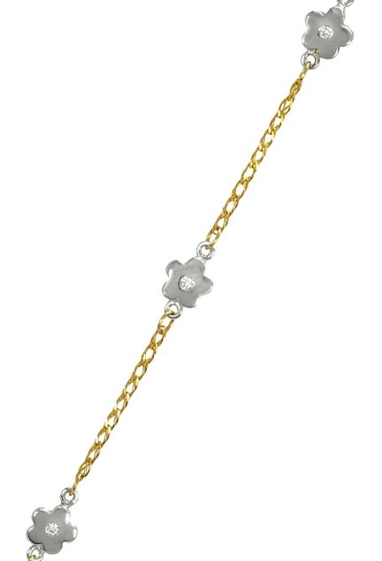 pulsera oro blanco y oro amarillo con circonitas para bebe detalle tramo 243_000-05804_02
