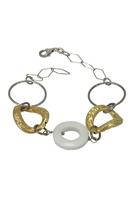 Pulsera plata bicolor con detalle de ágata blanca en forma circular 200_128160