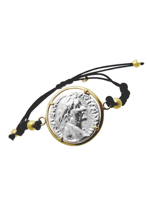 pulsera plata cordon textil y moneda 266-041821-12-1