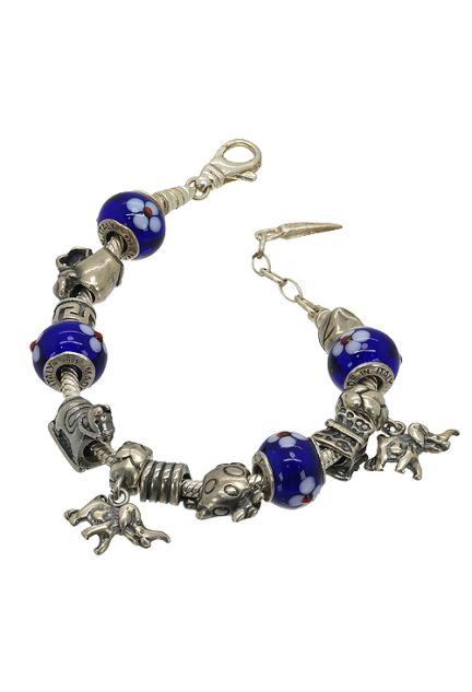 pulsera de plata con abalorios de tonalidades azules