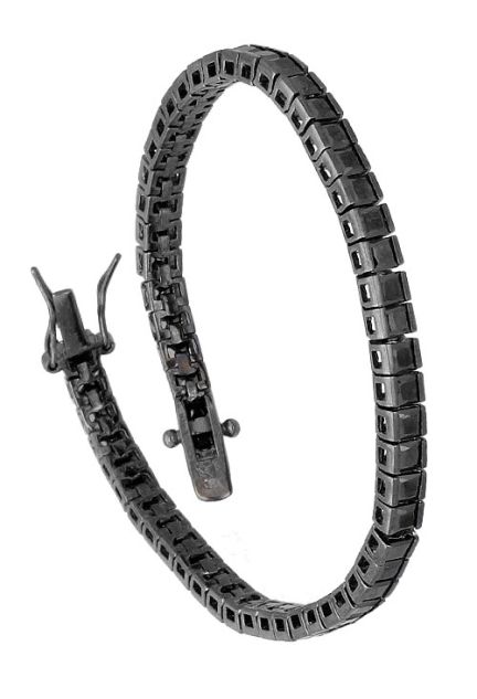 pulsera plata con rodio negro y circonitas talla princesa tambien negras indicada para hombre y para mujer