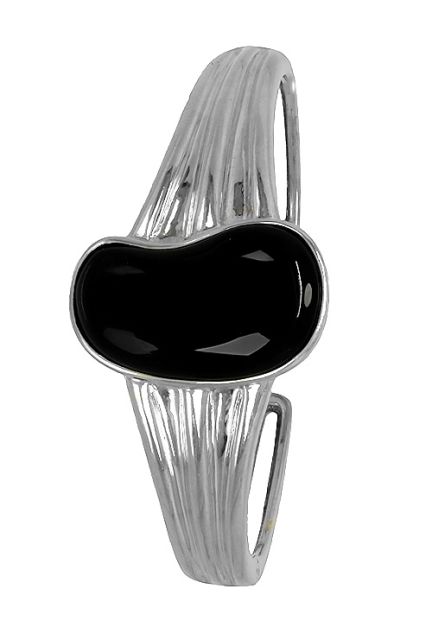 pulsera rigida de plata con agata negra vista frontal precio barato 046_006064BG-AN