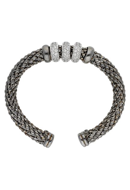 pulsera rigida plata de ley con motivos tipo donuts cuajados de circonitas y acabado rodio negro foto cenital 248_0240-NB-4_01