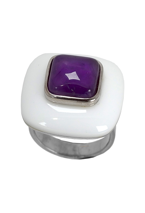 Sortija cuadrada de plata de ley con agata blanca y amatista - foto 3 - rfcia.004_RA2650