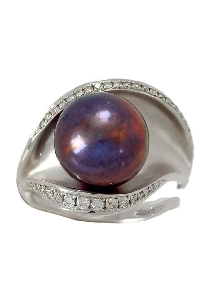 Sortija de oro blanco 18 ktes. con diamantes y perla cultivada gris - foto 04 - rfcia 065_0009627-00