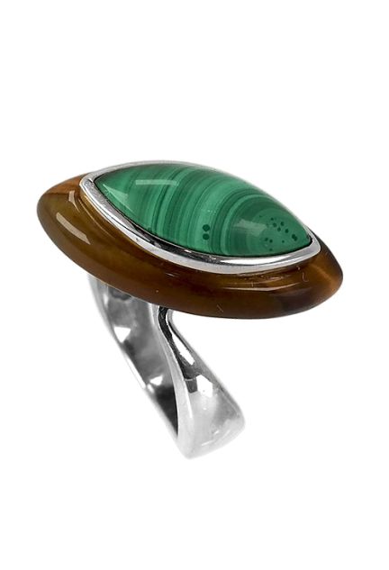 Sortija de plata de ley, ojo de tigre y malaquita - foto 04 - rfcia 004_RA2622