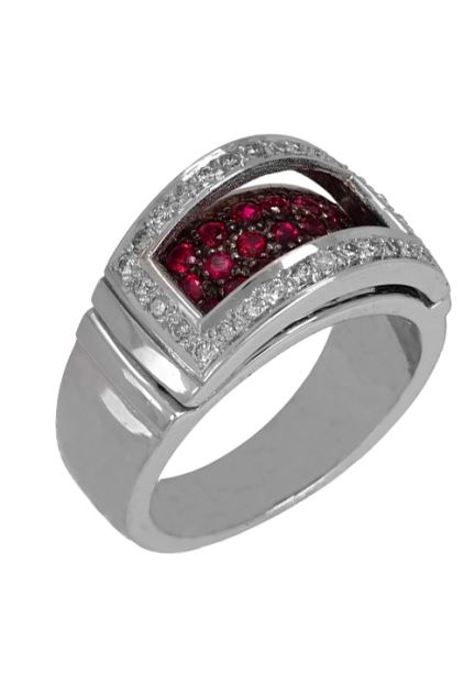 Sortija mujer de oro blanco 18 ktes. zafiros rojos y diamantes joyas de oro para mujer a precios baratos 067_P000100017