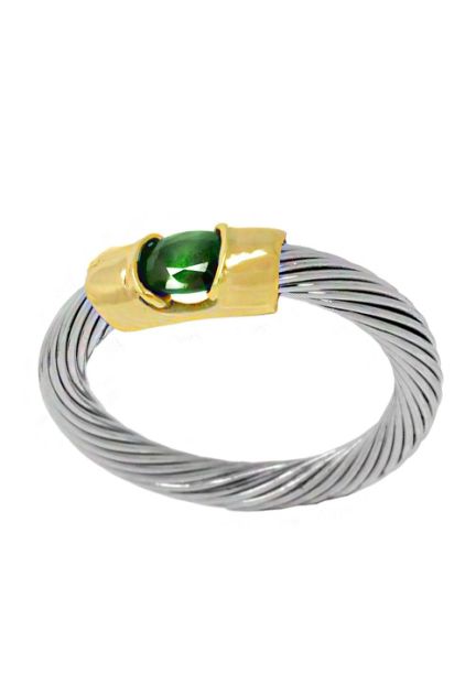 sortija acero y oro amarillo 18 ktes con esmeralda fina 142_0291-1E
