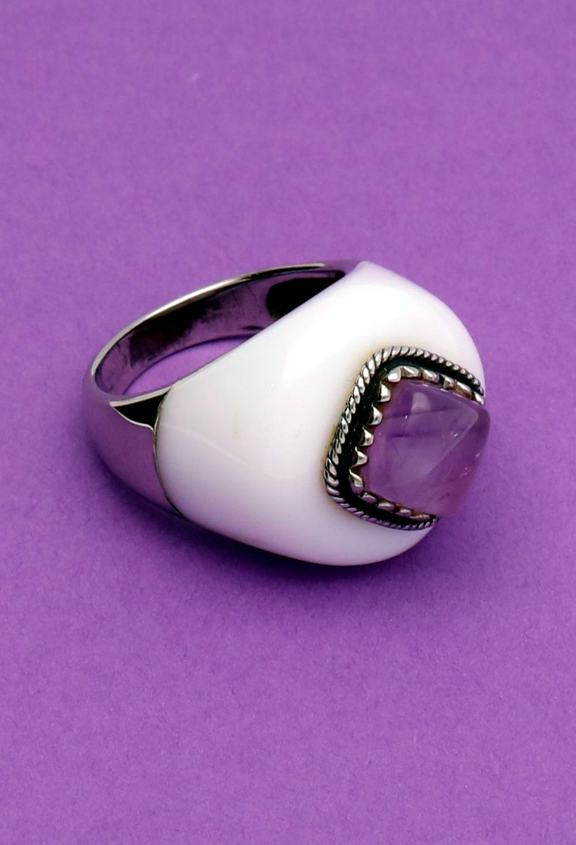 Sortija de plata con ágata blanca y amatista 004_RA2468 foto 6