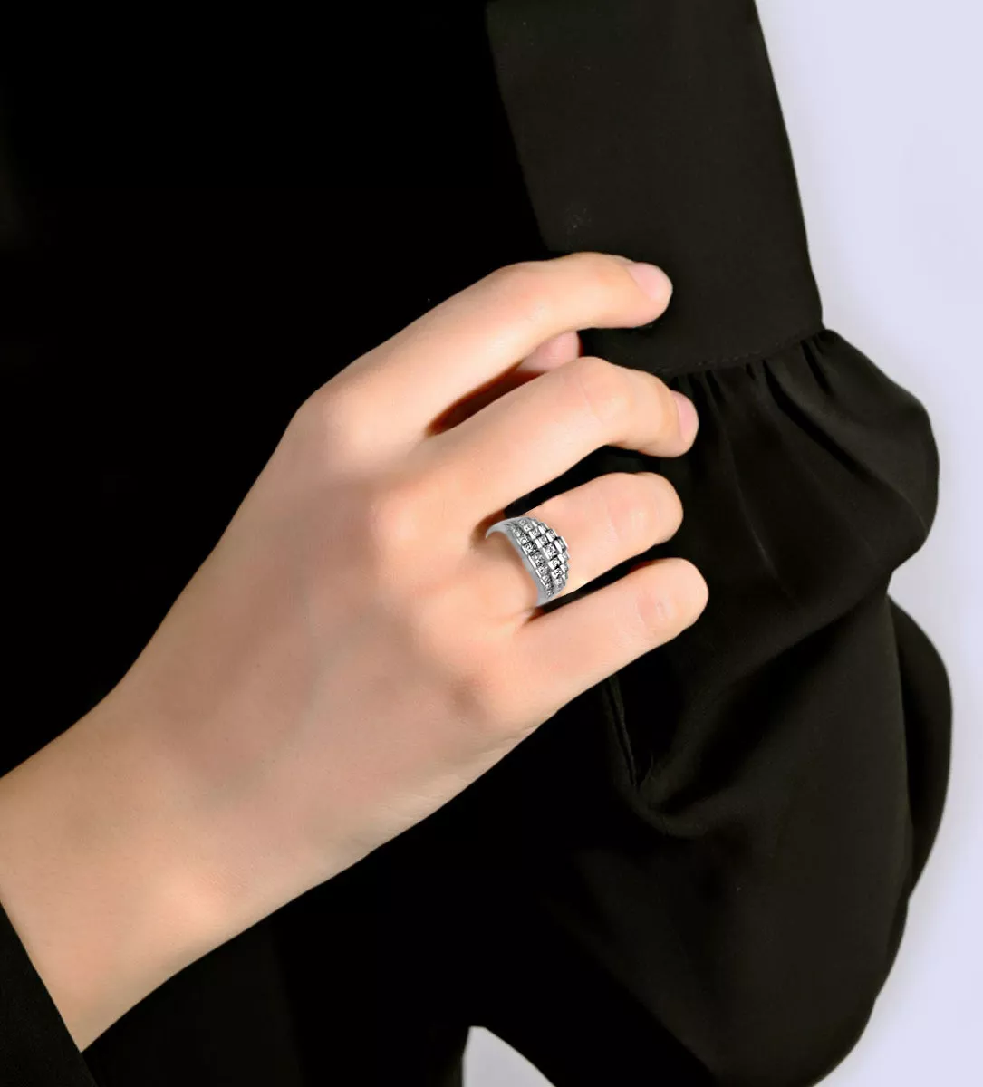 Sortija oro blanco 18 ktes. con diamantes princesa Azteca 083_AUR004 - Imagen 2