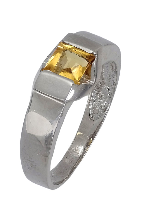 Sortija oro blanco con citrino talla carré oblicua