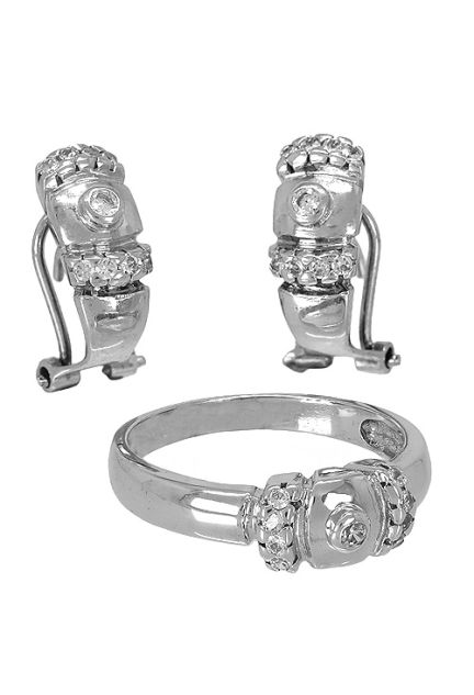 Sortija y Pendientes de oro blanco con circonitas mixto 146_1707