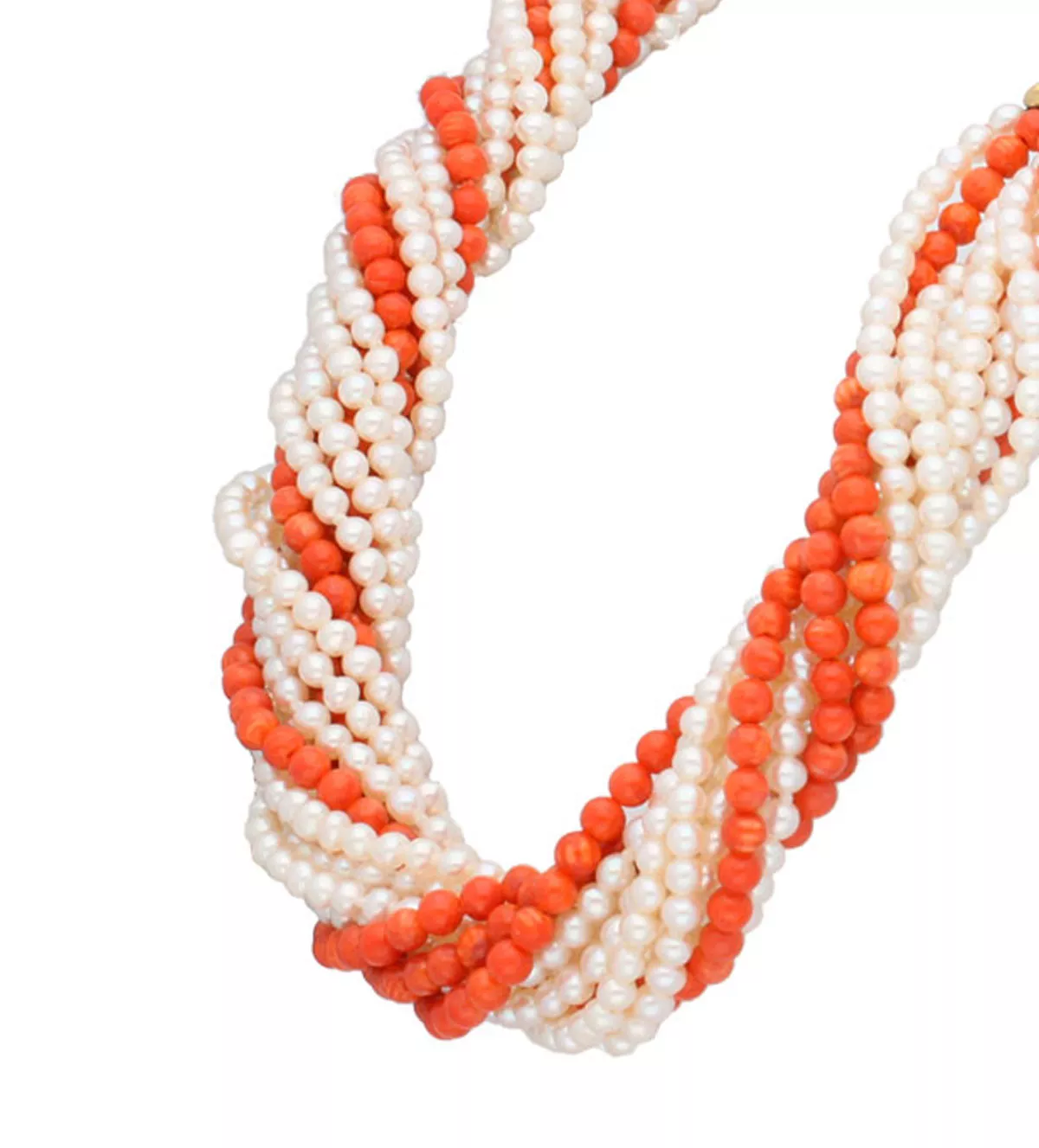 collar de perlas y corales AFRODITA vista total vista trenzado lateral