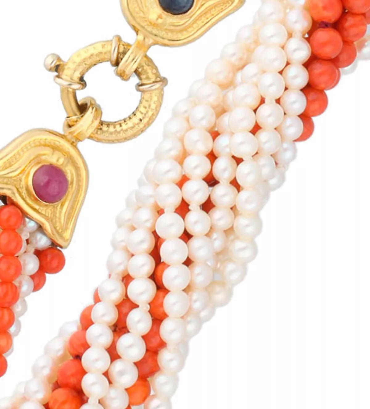 collar de perlas y corales AFRODITA vista total vista detalle