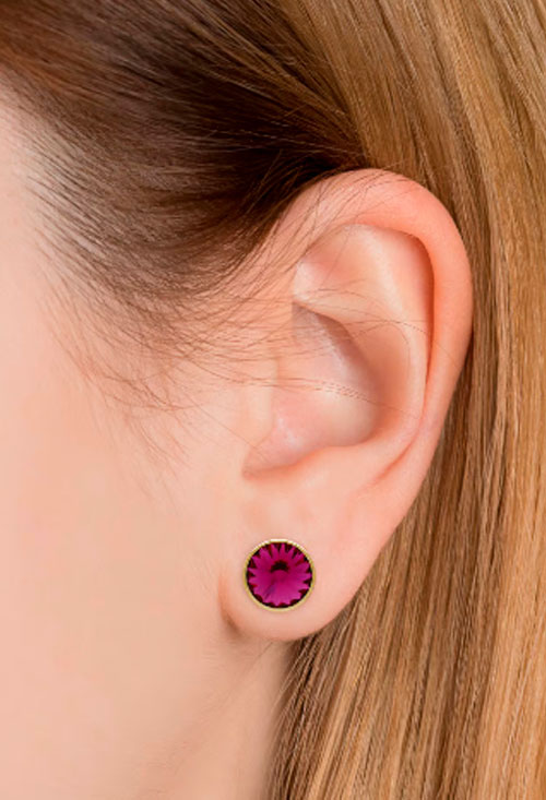 Pendientes de plata tipo dormilonas con Cristal checo color fucsia 273_A2791-21T