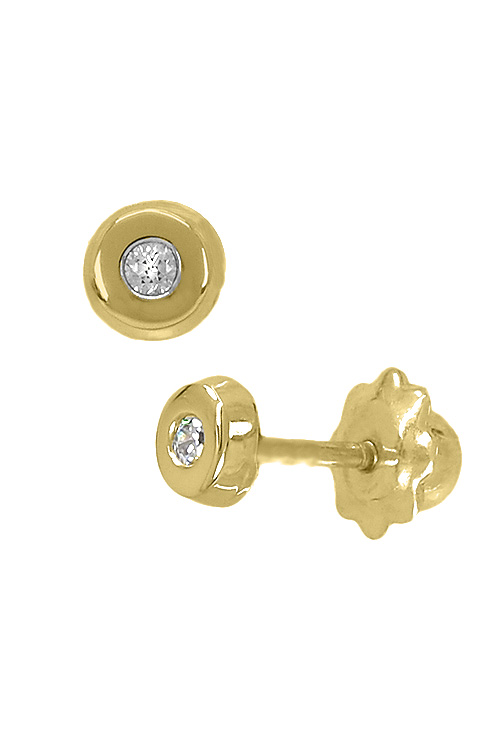 Pendientes tipo dormilonas de estilo chaton con circonita de oro amarillo de 18 kilates al mejor y mas barato precio de internet en nuestra joyeria online perfil