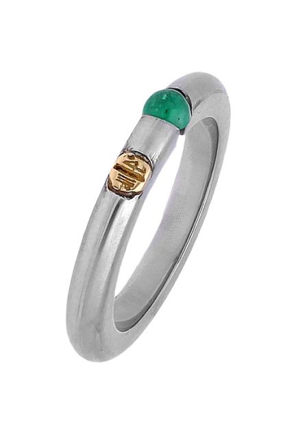 anillo acero y oro para mujer con esmeralda fina precio de ocasion muy barato foto principal 142_438-1-E_01