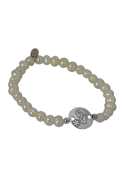 pulsera perlas con motivo medalla de nacar virgen niña 266-043284-1-1