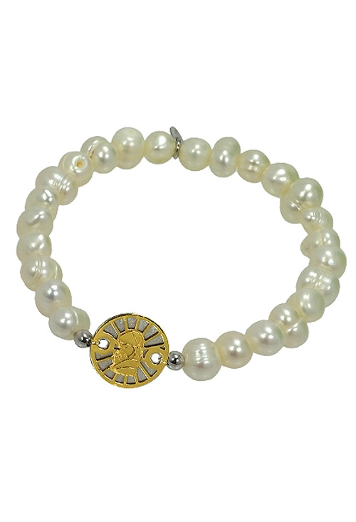 pulsera perlas con motivo medalla plata chapada y nacar 266-043277-12-12