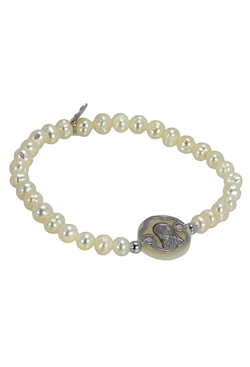 pulsera perlas con motivo medalla plata Virgen Niña 266-043273-2-1-40