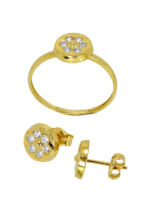 Sortija y pendientes a juego en oro amarillo de ley y circonita 085_13768