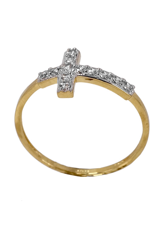 Anillo oro bicolor 18 kilates con circonitas motivo Cruz 085_20226