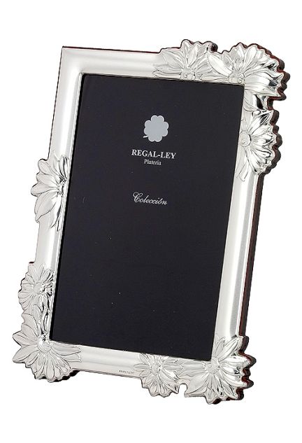 Marco portafotos en plata de ley con adornos florales venta online 088_001012-3