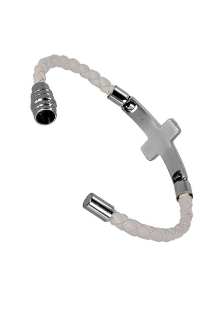 Pulsera para hombre en acero y cuero blanco - foto 04 - rfcia 037_0202-16-B