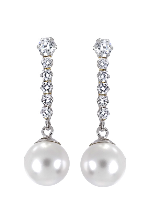pendientes largos de oro blanco 18 ktes con perla cultivada y circonitas 234_2904-B