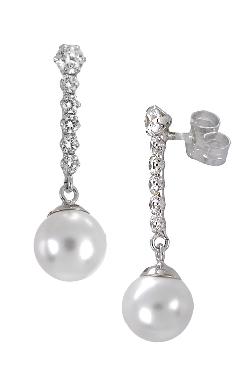 pendientes largos de oro blanco 18 ktes con perla cultivada y circonitas 234_2904-B234_2904-B_01
