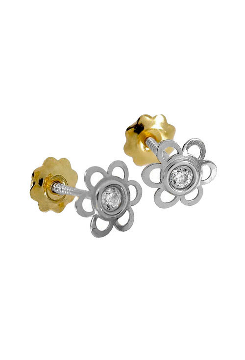 Pendientes oro blanco 18k y circonita forma de flor 234_2383-B-0