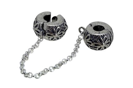 Abalorio en plata, cadena seguridad con motivos florales - foto 1 - rfcia.240_CSP-2F