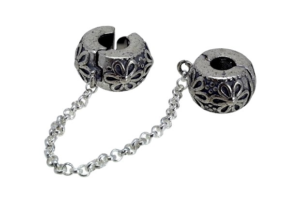Abalorio en plata, cadena seguridad con motivos florales - foto 1 - rfcia.240_CSP-2F