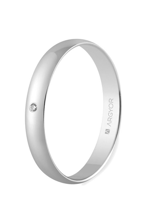 Alianza de oro blanco 3 mm. media cana en oro 9K y diamante. brillo - foto 1 - rfcia.045_9K5B302D