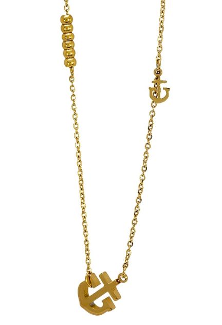 Gargantilla para mujer en acero chapado en dorado, Ancla marinera y bolas a precios baratos 276_A2305-A