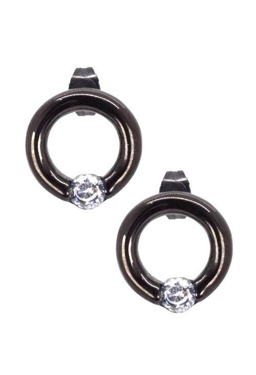 Pendientes de mujer en acero negro brillante con circonitas a precios baratos 276_A2354-N